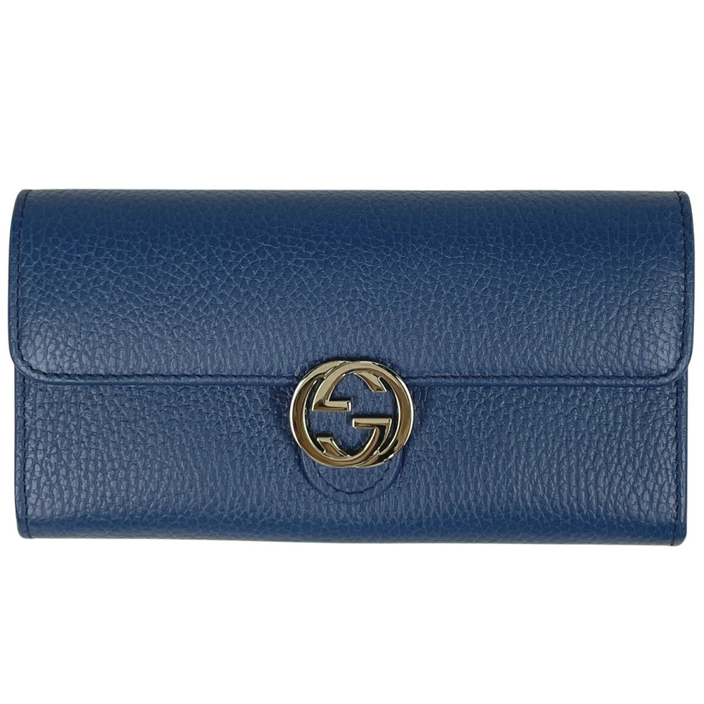 Gucci Interlocking G Long Wallet Billfold Coin Purse Leather Blue